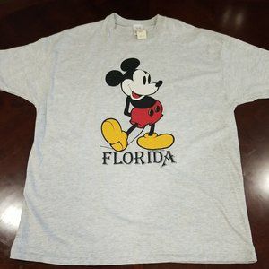 Vintage Mickey Mouse Florida Single Stitch T Shirt XL Gray USA has Tags from 80s
